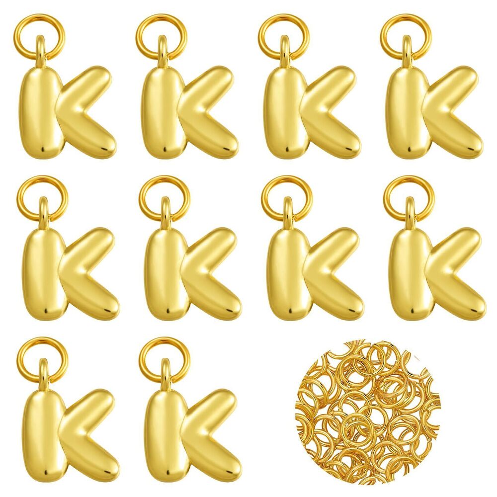 3515 10 pcs Bubble Letter K Charms 18K Gold Filled Charms for Jewelry
